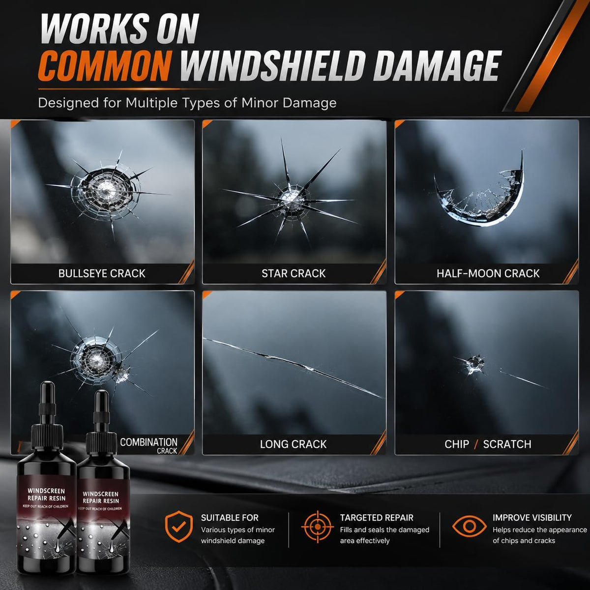Windshield Crack Repair Kit | طقم إصلاح تشققات زجاج السيارة الأمامي