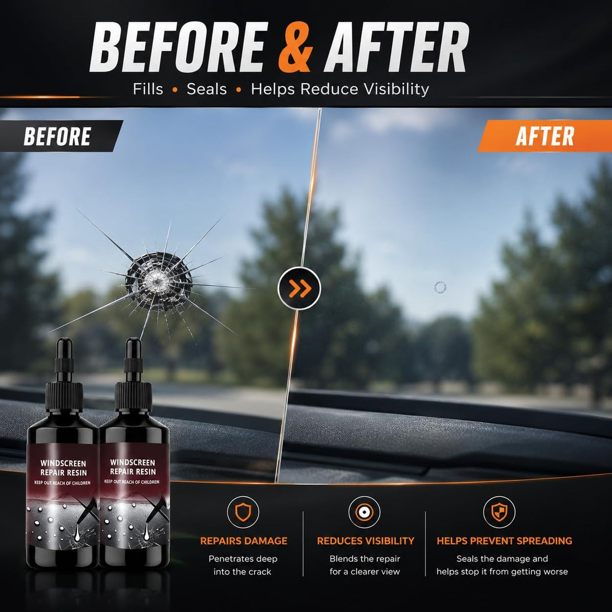 Windshield Crack Repair Kit | طقم إصلاح تشققات زجاج السيارة الأمامي